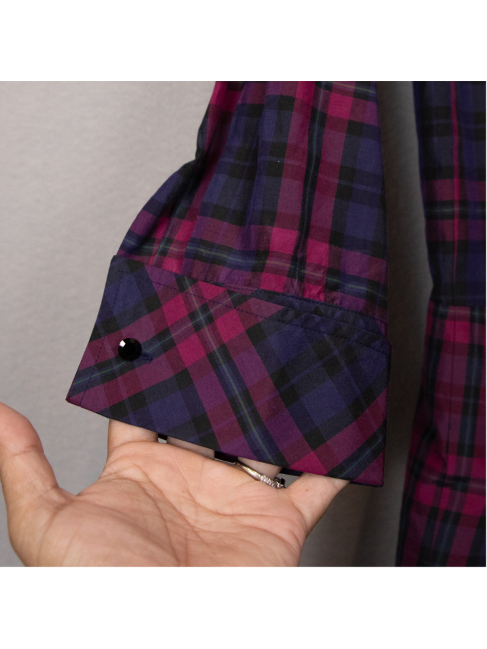 Talbots blue and purple silk blend plaid midi shirt dress-6 - Picture 4 of 7